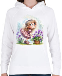 printfashion Kislány tavaszi ibolyával - Női kapucnis pulóver - Fehér (15810558)