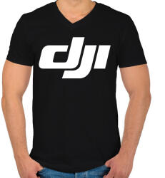 printfashion Dji logo - Férfi V-nyakú póló - Fekete (2101378)