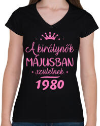 printfashion A királynők májusban születnek - Női V-nyakú póló - Fekete (2562935)