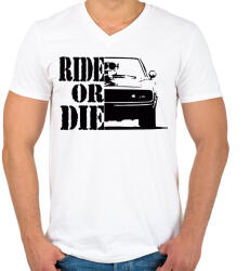 printfashion Ride or DIE - Férfi V-nyakú póló - Fehér (2485934)