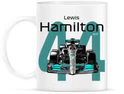 printfashion Lewis Hamilton 44 autóversenyző - fekete felirat - Bögre - Fehér (16044371)