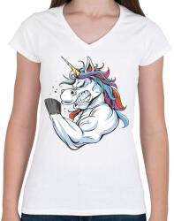 printfashion Kigyúrt unikornis - Női V-nyakú póló - Fehér (13067597)