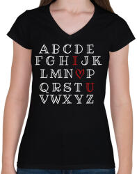 printfashion I love u - ABC - Női V-nyakú póló - Fekete (11644884)