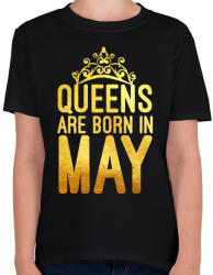 printfashion Queens are born in May - Gyerek póló - Fekete (1475494)