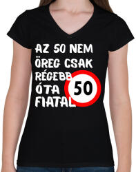 printfashion 50 éves Fehér. - Női V-nyakú póló - Fekete (16109823)