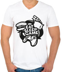 printfashion eat sleep game repeat - Férfi V-nyakú póló - Fehér (16648671)
