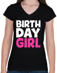 printfashion Birthdaygirl - Női V-nyakú póló - Fekete (250805)