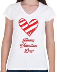 printfashion Happy Valentines day! - Női V-nyakú póló - Fehér (2182691)