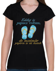 printfashion Papucs voltam és leszek - Női V-nyakú póló - Fekete (2613359)