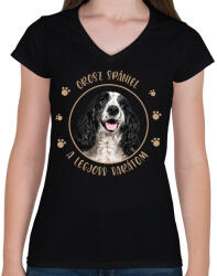 printfashion Orosz spániel - Legjobb barát - Női V-nyakú póló - Fekete (7175835)
