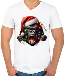printfashion Morcos karácsonyi party gorilla - Férfi V-nyakú póló - Fehér (15250520)