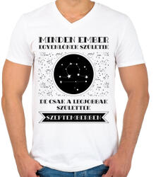 printfashion Szeptember: Mérleg - Férfi V-nyakú póló - Fehér (1936082)