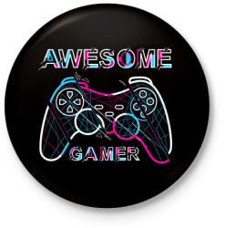 printfashion awesome gamer - Kitűző, hűtőmágnes - Fekete (13703625)