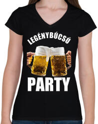 printfashion LEGÉNYBÚCSÚ PARTY - Női V-nyakú póló - Fekete (13578432)