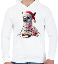 printfashion Cuki vicces karácsonyi party láma - Férfi kapucnis pulóver - Fehér (15241505)