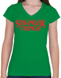 printfashion Stranger Things - Női V-nyakú póló - Zöld (2516164)