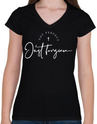 printfashion Megbocsát - Női V-nyakú póló - Fekete (13206864)