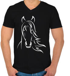 printfashion Ló minta - Férfi V-nyakú póló - Fekete (5044174)