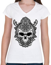 printfashion Koponyarajz - Női V-nyakú póló - Fehér (367992)