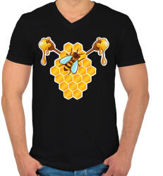 printfashion Méhész - Férfi V-nyakú póló - Fekete (8956775)