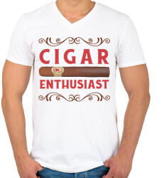 printfashion Szivar rajongó - Kubai szivar - Férfi V-nyakú póló - Fehér (4114292)