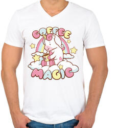 printfashion Kávézó unikornis - Coffee magic - Férfi V-nyakú póló - Fehér (4369121)