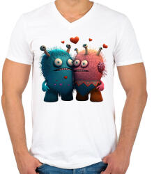 printfashion Vicces Szörnyecskés - cuki, csúnya, szerelmes minta - Férfi V-nyakú póló - Fehér (11865651)