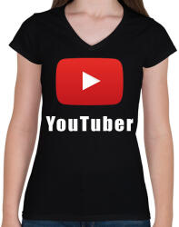 printfashion YouTuber - Női V-nyakú póló - Fekete (2414934)