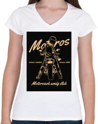 printfashion Motorozok amíg élek - Női V-nyakú póló - Fehér (6361977)