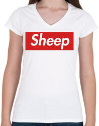 printfashion Sheep - Női V-nyakú póló - Fehér (2318131)