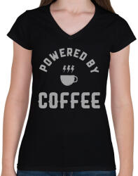 printfashion Powered by Coffee - Női V-nyakú póló - Fekete (1082675)