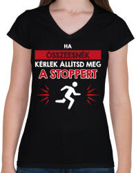 printfashion Ha összeesnék - Női V-nyakú póló - Fekete (13696366)