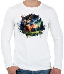 printfashion Szarvas - erdei naplemente - ajándék vadászoknak - Férfi hosszú ujjú póló - Fehér (15372189)