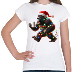 printfashion Vicces Kávézó / teázó karácsonyi party gorilla - But first Coffee - Női póló - Fehér (15250927)