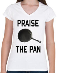 printfashion PUBG - Praise the Pan - Női V-nyakú póló - Fehér (873748)