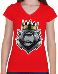 printfashion Bear King - Női V-nyakú póló - Piros (5520708)