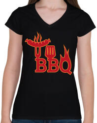 printfashion BBQ - Női V-nyakú póló - Fekete (13688903)