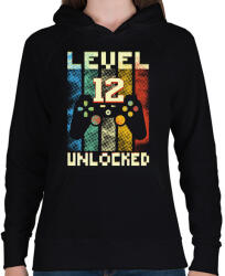 printfashion 12. szülinapi ajándék gamereknek - Level 12 - Női kapucnis pulóver - Fekete (11388528)