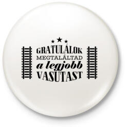 printfashion Gratulálok - Legjobb vasutas - Kitűző, hűtőmágnes - Fehér (7683358)