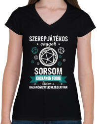 printfashion Sorsom kockákon forog - Női V-nyakú póló - Fekete (2673524)