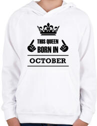 printfashion Ez a királynő októberben született - Gyerek kapucnis pulóver - Fehér (1417410)
