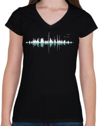 printfashion Zeneváros - Női V-nyakú póló - Fekete (1142710)