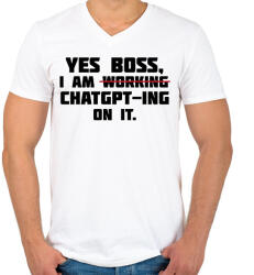 printfashion Yes boss - Férfi V-nyakú póló - Fehér (14577810)