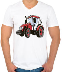 printfashion Traktor - Férfi V-nyakú póló - Fehér (13026843)