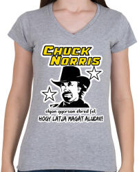 printfashion Chuck Norris látja magát aludni - Női V-nyakú póló - Sport szürke (1268255)