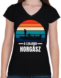 printfashion A legjobb horgász - Női V-nyakú póló - Fekete (4834701)