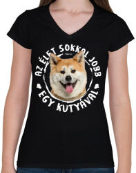 printfashion Akita Inu - Női V-nyakú póló - Fekete (5438885)