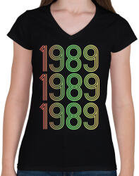 printfashion 1989 - Női V-nyakú póló - Fekete (4278174)