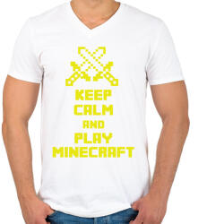 printfashion Keep calm and Minecraft - Férfi V-nyakú póló - Fehér (2557348)