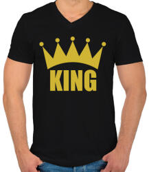 printfashion KING - Férfi V-nyakú póló - Fekete (541148)